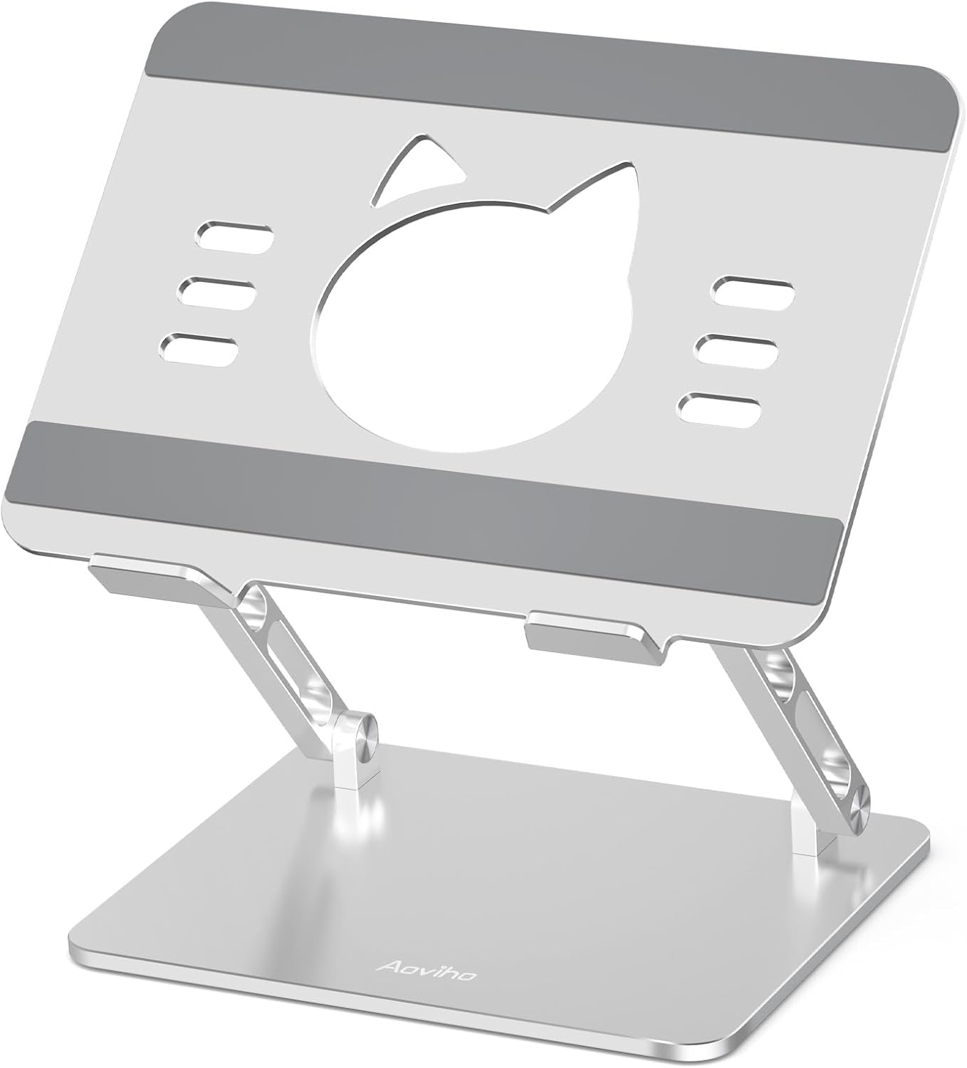 Aoviho Laptop Stand for Desk – Adjustable Aluminum Laptop Riser with Unique Cat-Shaped Cooling Vent, Portable Desk Gift & Decor, Compatible with MacBook Air Pro, Dell, HP, Lenovo (10"-17.3"), Black