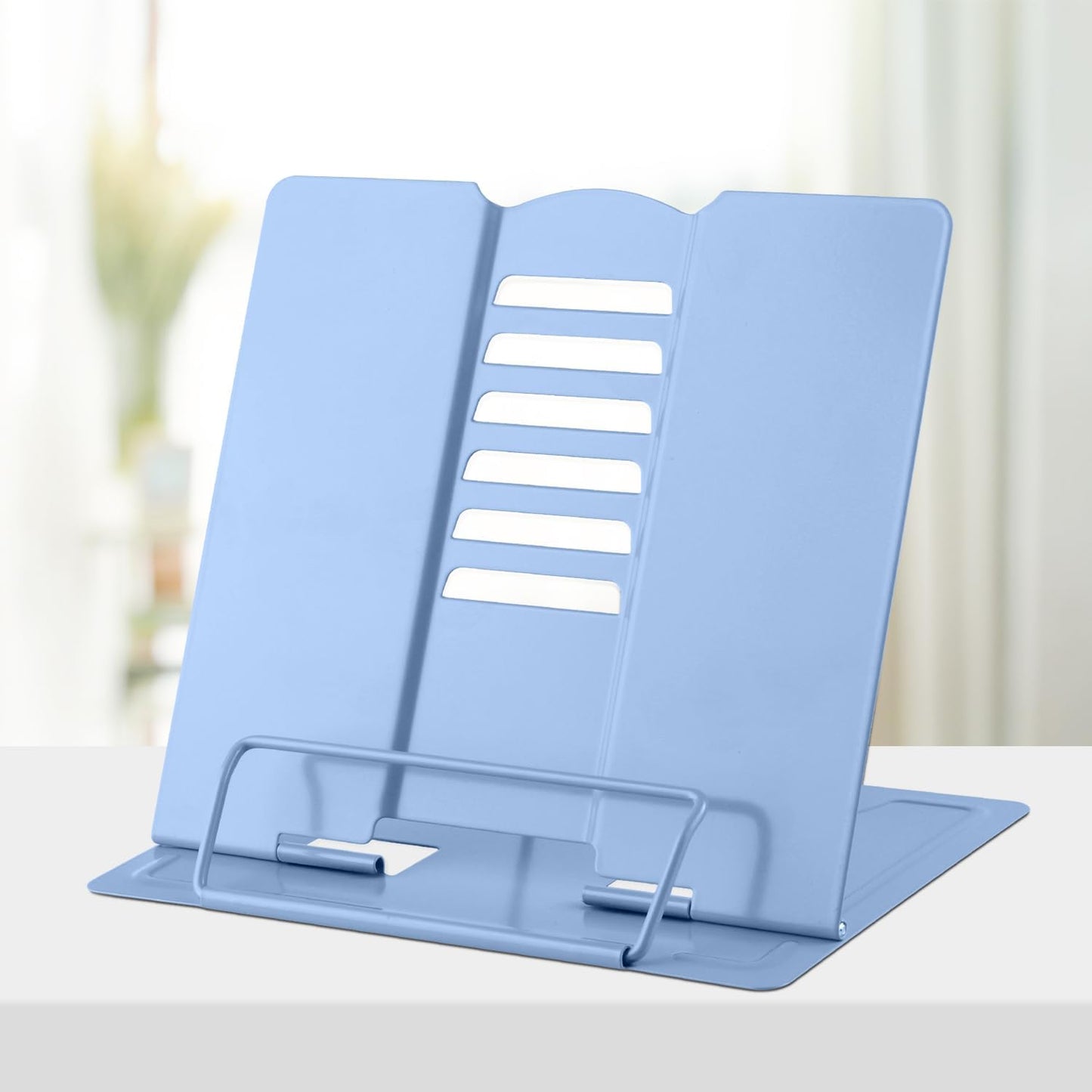 Honagu Metal Desk Book Holder, Hands Free Adjustable Cookbook & Document Holder, Portable Bookstand for Music Books, Textbooks, Recipes, Tablets & iPads (Purple)