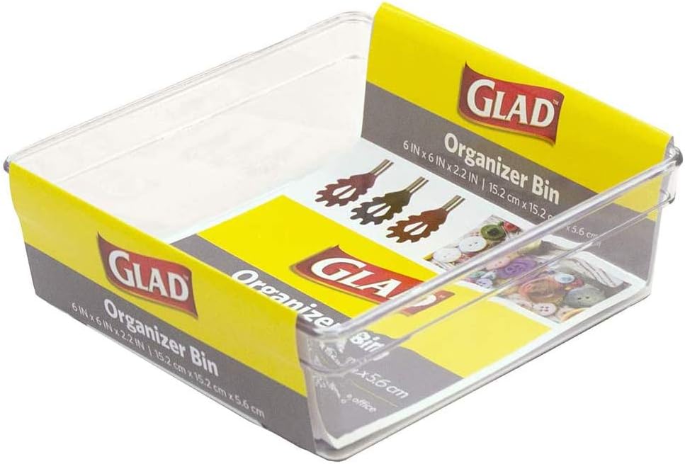 Glad Drawer Organizer Bin, 15x9 - Divided Clear Plastic Storage Tray for Junk Drawers, Kitchen Utensils, Bathroom Vanity, and Organizing Pantry - BPA Free, Food Safe, Non Slip