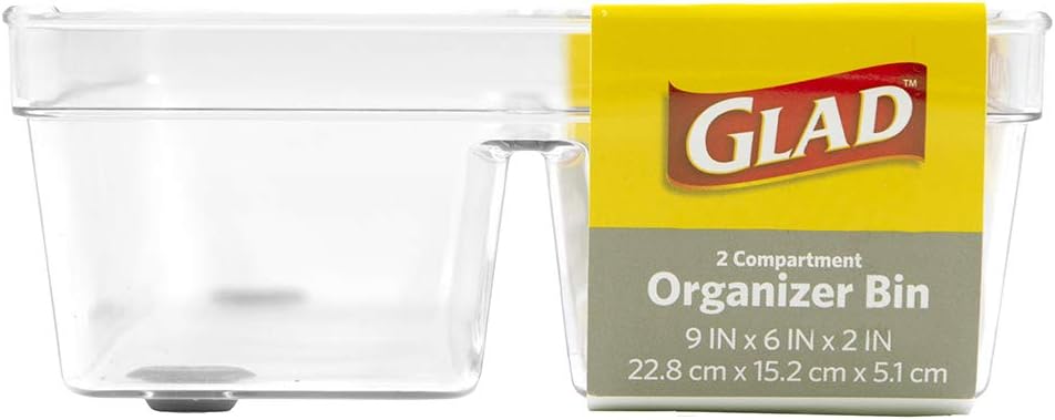 Glad Drawer Organizer Bin, 15x9 - Divided Clear Plastic Storage Tray for Junk Drawers, Kitchen Utensils, Bathroom Vanity, and Organizing Pantry - BPA Free, Food Safe, Non Slip