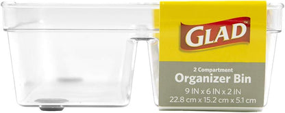 Glad Drawer Organizer Bin, 15x9 - Divided Clear Plastic Storage Tray for Junk Drawers, Kitchen Utensils, Bathroom Vanity, and Organizing Pantry - BPA Free, Food Safe, Non Slip