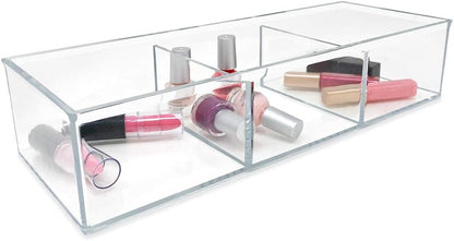 Isaac Jacobs Large 3-Compartment Acrylic Stackable Organizer (12.9" L x 5" W x 2.7" H), Multi-Sectional Tray & Storage Solution for Makeup, Craft Supplies, Bathroom, Kitchen, Office (Clear)