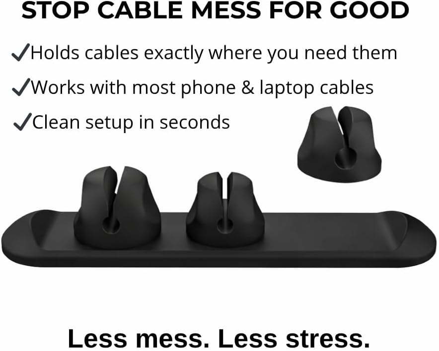 Magnetic Cable Organizer for Desk & Nightstand 3 Clip Cord Holder with One-Hand Access 3M Adhesive Cable Clips, N52 Magnetic Cord Holder for Phone, USB-C & Laptop Cables