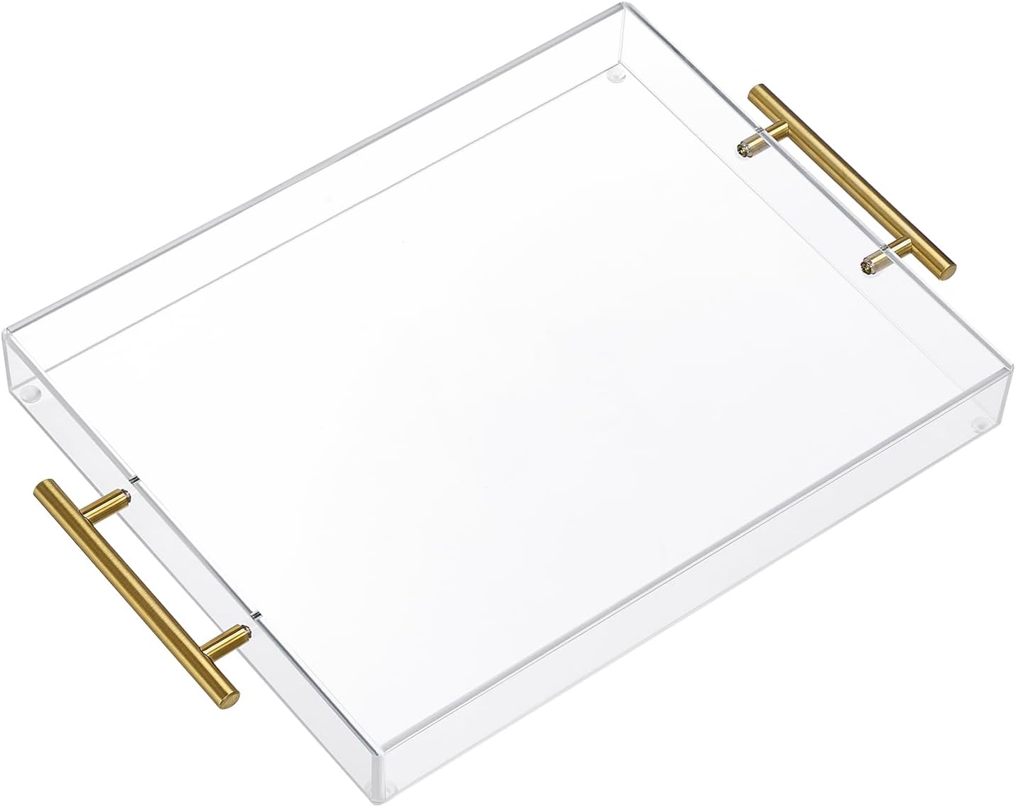 12"x16" Clear Acrylic Serving Tray with Golden Handles, Sturdy Huge Capacity Acrylic Tray for Coffee, Juice, Kitchen and Desk Organizer, Storage Tray (12"x16")