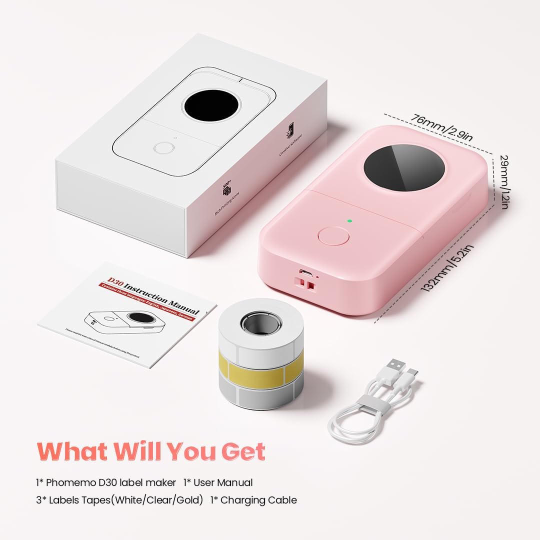 Phomemo Label Maker, D30 Portable Bluetooth Label Maker Machine with Tape, Small Mini Label Printer, Multiple Templates Fonts Icon Labeler for Home, School, Office