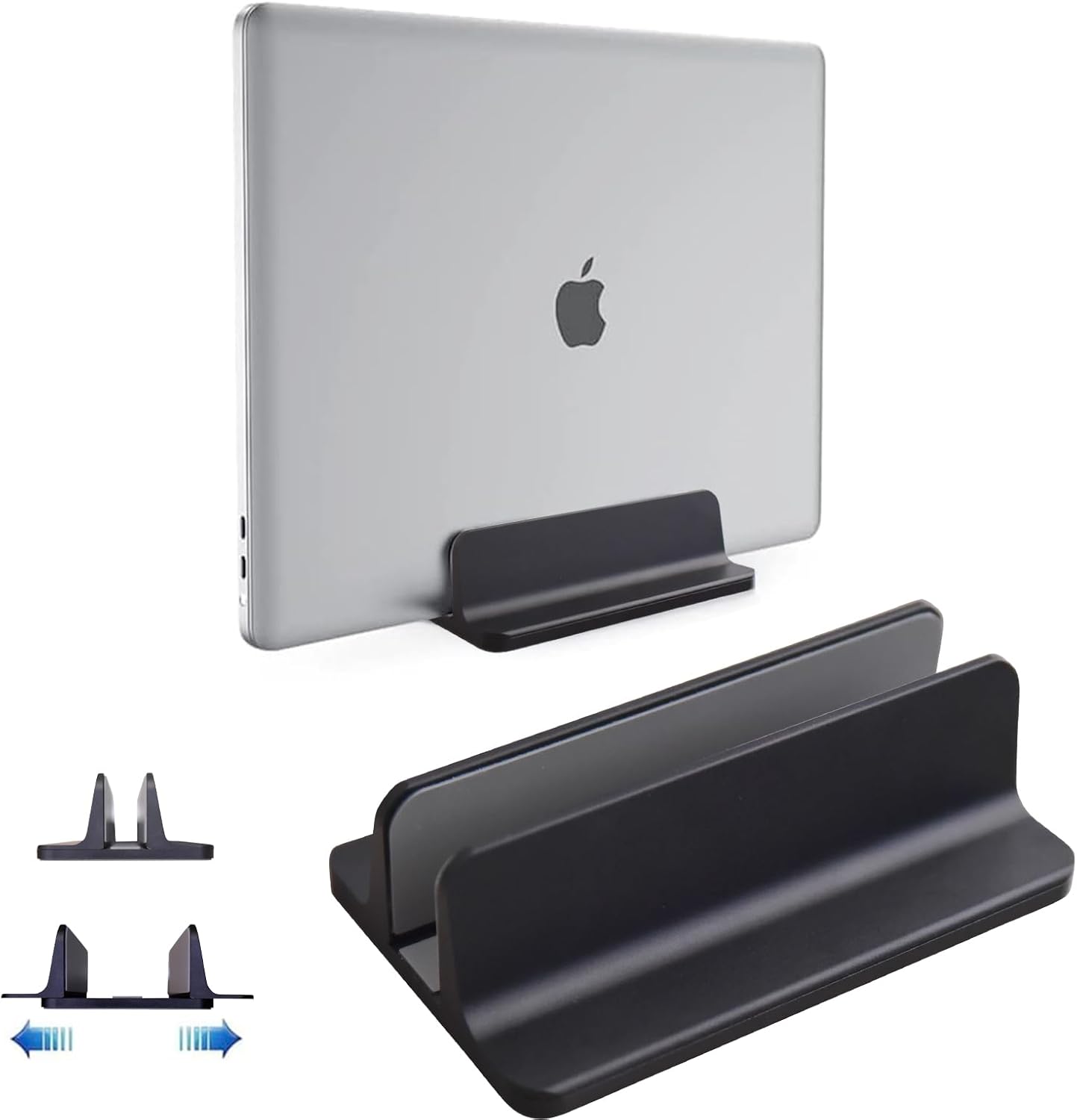 Vertical Laptop Stand Holder, Desktop Aluminum Stand for MacBook with Adjustable Dock Size, Fits All MacBook, Surface, Chromebook and Gaming Laptops (Up to 17.3 inches), Silver