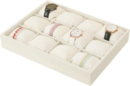 Coward Stackable Jewelry Trays Organizer Set with Clear Lid, Trays for Drawer, Earring Necklace Bracelet Ring Display Organizer (beige(ring+12girds+30girds+The glass lid))