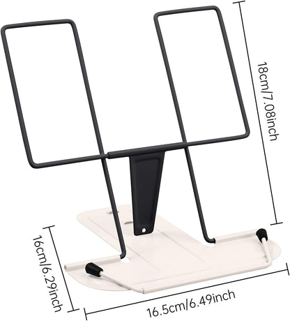 MSDADA Metal Book Stand for Desk, Adjustable Reading Rest Book Holder, Portable Cookbook Documents Holder, Sturdy Typing Stand for Recipes Textbooks Tablet Music Books with Page Clips (Macaron Pink)