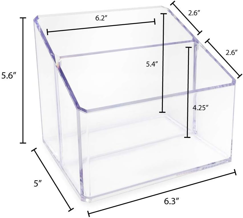 Isaac Jacobs Clear Acrylic 3-Compartment Organizer, Remote Holder & Multi-Functional Makeup, Brush, Pen & Pencil Storage Solution, for The Home, Bathroom, Office, Child’s Desk (3-Section, Clear)