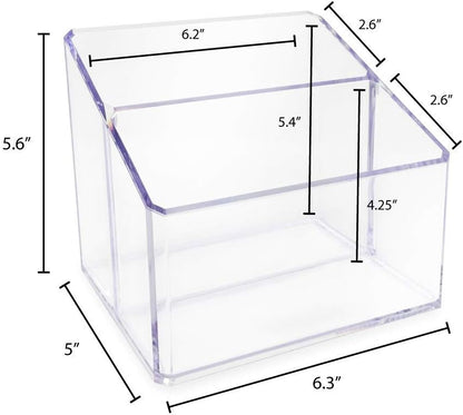 Isaac Jacobs Clear Acrylic 3-Compartment Organizer, Remote Holder & Multi-Functional Makeup, Brush, Pen & Pencil Storage Solution, for The Home, Bathroom, Office, Child’s Desk (3-Section, Clear)