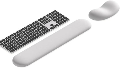 Ergonomic Wrist Rest Set for Keyboard and Mouse | Cooling Gel & Slow-Rebound Memory Foam Palm Support Pad | Luxe Leather, Minimalist, Non-Slip PU Base for Office, Laptop & Gaming (03White)