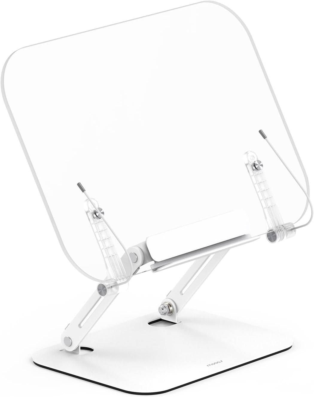 Mooas Acrylic Book Stand for Reading Adjustable Foldable Holder with Page Clips Clear Display Portable Tablet Holder for Desk Cookbook Laptop Recipe Textbook Book Easel Kitchen Counter Hands Free