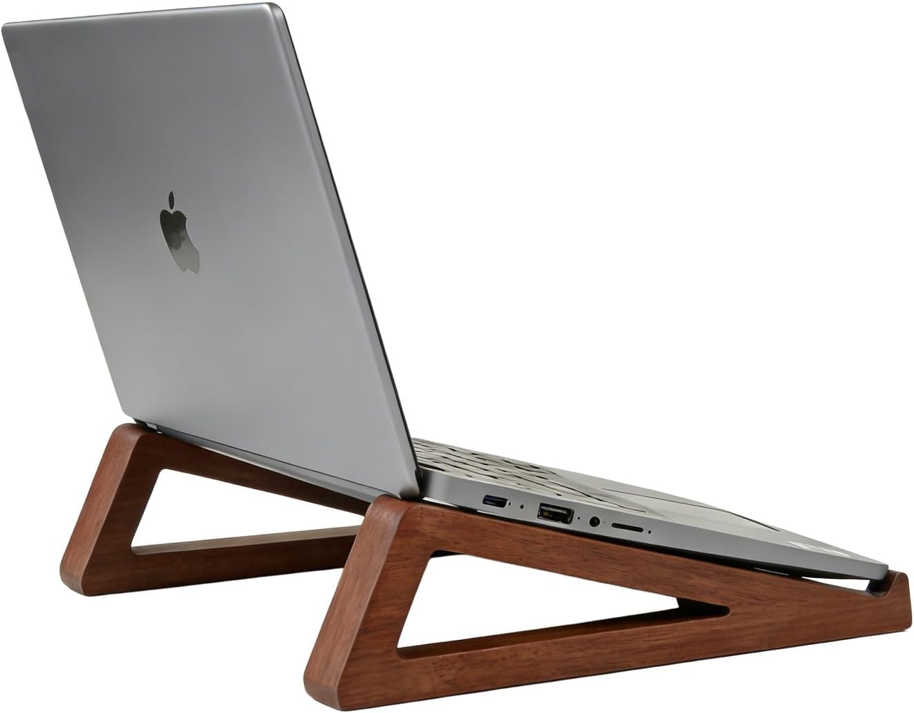 Bamboo Wooden Laptop Stand, Portable Wood Laptop Stand for Desk Tablet with Carry Pouch, Compact Travel Laptop Stand with Protective Silicone Pads, Suitable for Laptops and Tablets