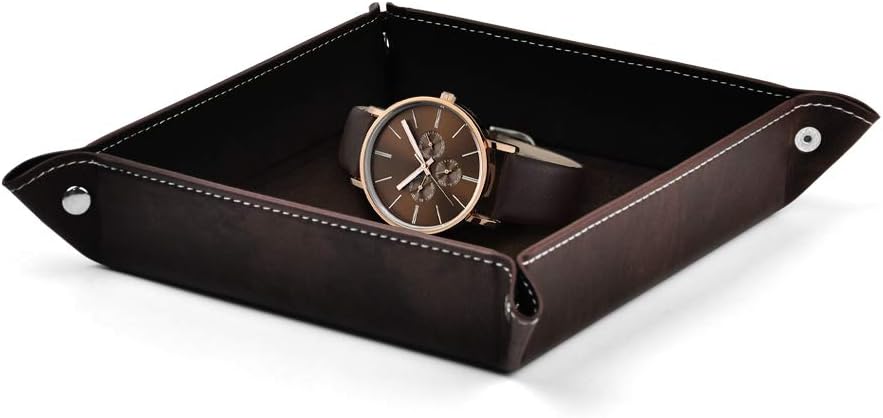 Oirlv Premium Leather Valet Tray for Men Jewelry Organizer, Desktop Storage,Key Wallets Cell Phones Catchall Tray Nightstand or Dresser Organizer Plate (Black)