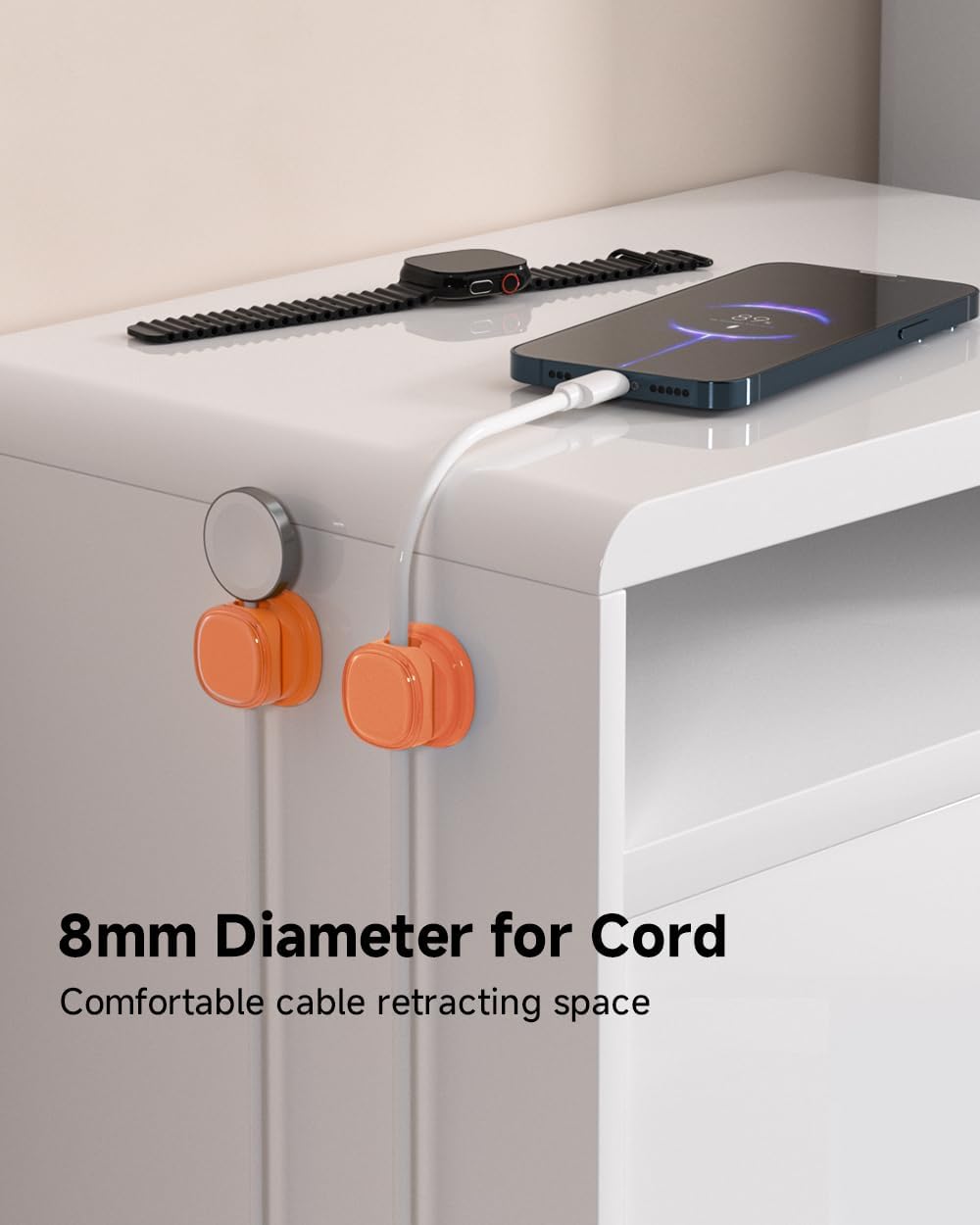 9 Pack Cord Organizer, Spring Cable Management, Adhesive Cute Cable Holder Clips, Phone Charger Wire Keeper for Desk Nightstand Car Office (9-Pack White_Orange_Blue)