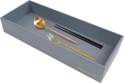 PRATIQUE Bamboo Drawer Organizer - Kitchen Utensil Organizer Silverware Tray Cutlery Holder，Office Desk Supplies and Accessories (8.9x5.9x2.6 inch)