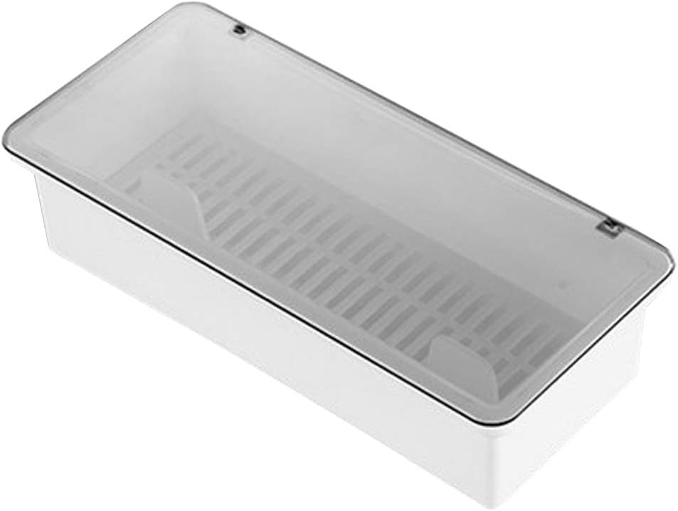 Transparent Flatware Tray Kitchen Drawer Organizer With Lid - Plastic Kitchen Cutlery Tray and Utensil Silverware Storage Container with Cover - Dinnerware Holder for Spoons Forks Knives