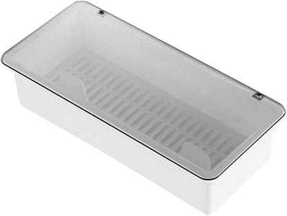 Transparent Flatware Tray Kitchen Drawer Organizer With Lid - Plastic Kitchen Cutlery Tray and Utensil Silverware Storage Container with Cover - Dinnerware Holder for Spoons Forks Knives