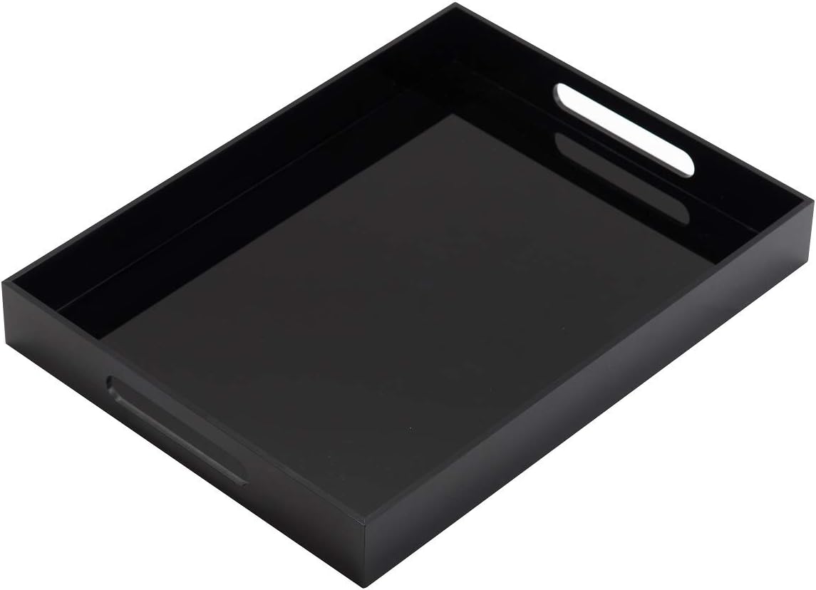 KEVLANG Clear Sturdy Acrylic Serving Tray with Handles-12x16Inch-Serving Coffee,Appetizer,Breakfast,Butler-Kitchen Countertop -Makeup Drawer Organizer-Vanity Table -Ottoman