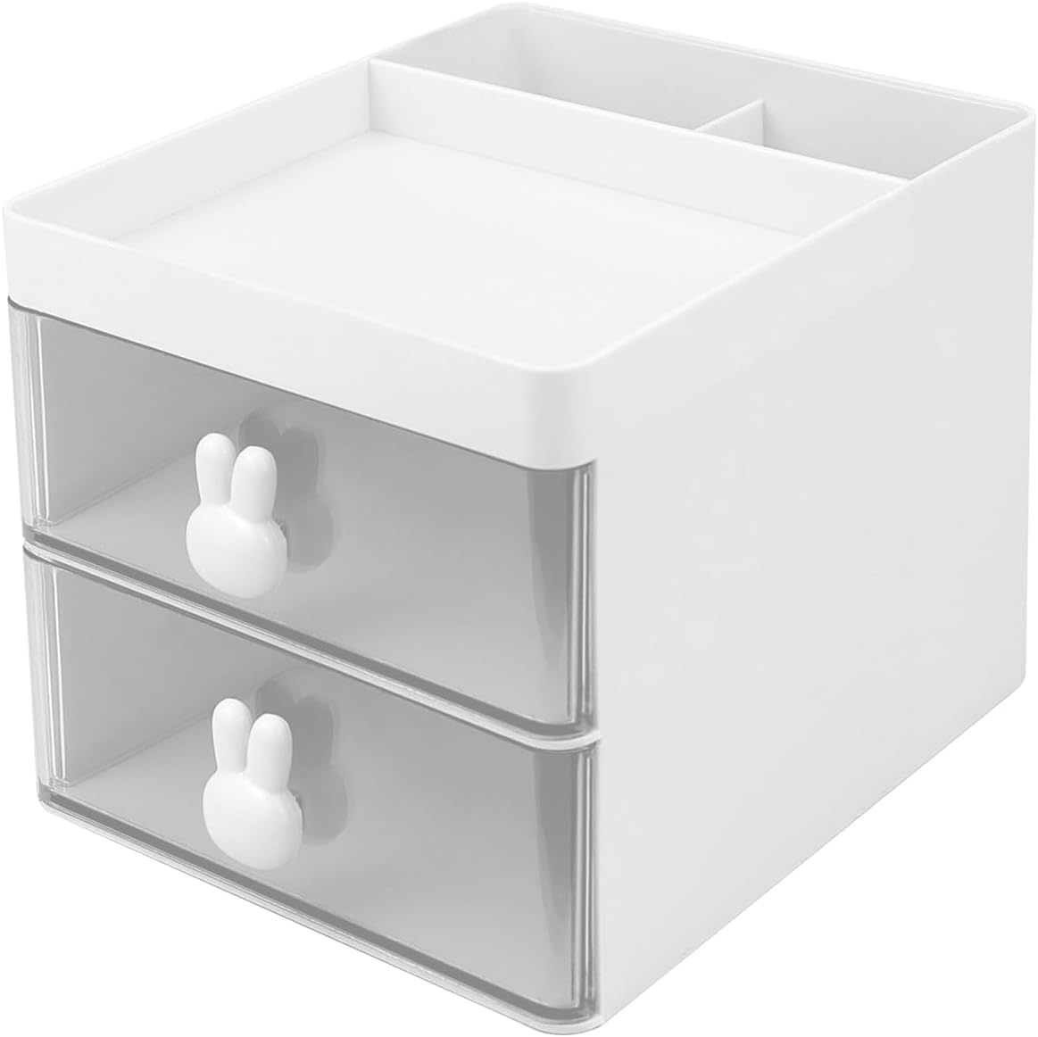 3 Layer Plastic Storage Drawer Bunny Transparent Cosmetic Organizer Rabbit Makeup Organizer Storage Container for Office School Home（White）