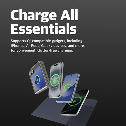 POUT H3 Wireless Charging Mouse Pad – Qi-Enabled Fast Charger Built into Sleek Desk Mat, Compatible with Phones, Earbuds & More(Dust Gray)
