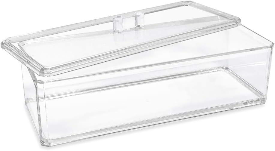 Isaac Jacobs Clear Acrylic Rectangular Stackable Storage Organizer with Lid, Drawer Tray, Multi-Functional Tray, Bathroom, Kitchen, Home, Office, Desk, Drawers