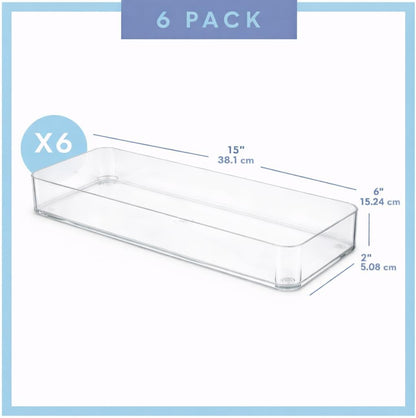 primebox Plastic Clear Drawer Organizers. Bathroom. Kitchen, Bedroom, Utensils, Office Organizer Bins, Storage Trays. Stackable. 9" x 6" x 2" Set of 6