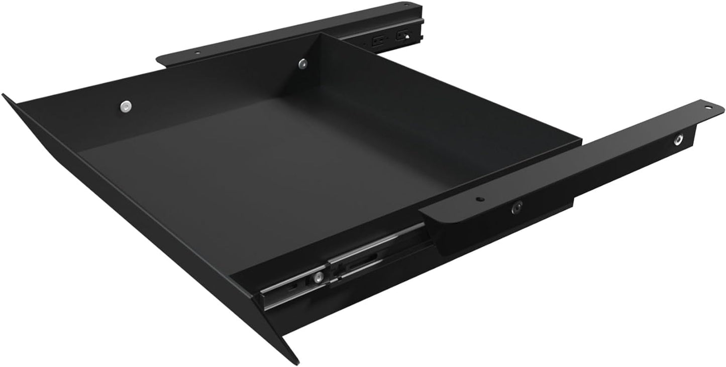 Under Desk Mounted Sliding Drawer with 60 Degree Tilt Panel to Pull Out, 15'' Long & 9'' deep Large Storage Organizer for Sit Stand Workstation