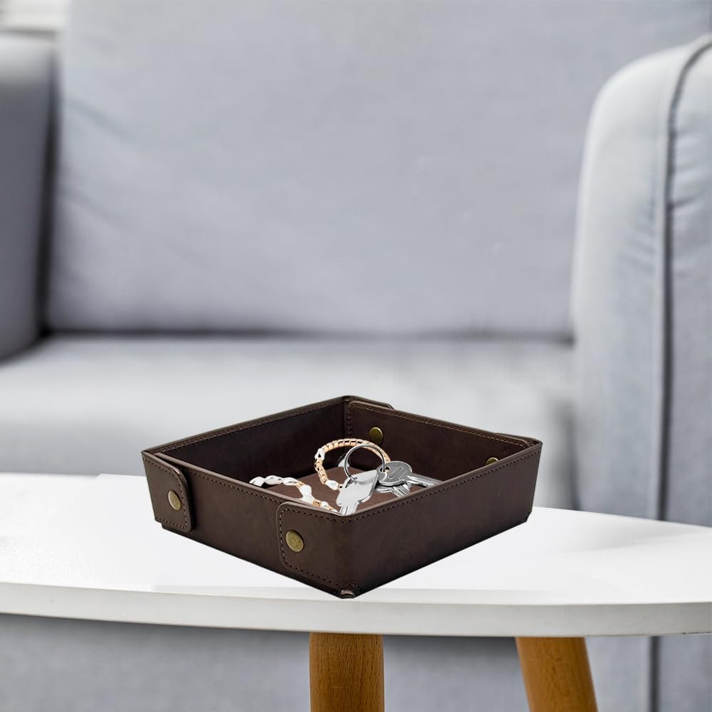 Portable PU Leather Valet Tray for Travel Foldable Leather Jewelry Storage Case Catchall Dish Plate Necklace Black Pendant Organizer Holder Container for Men Women Desk Bedside Drawers
