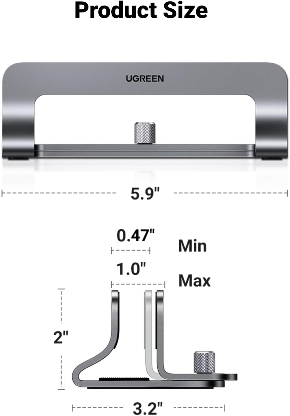 UGREEN Vertical Laptop Stand Holder for Desk Compatible with MacBook Pro, MacBook Air Stand Vertical Aluminum Adjustable for Up to 17.3 Inch Gaming Laptop, Gray