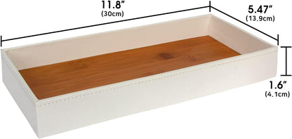 JACKCUBE Design Leather Valet Tray, Catchall Storage Women Vanity Nightstand Tray for Keys, Phones, Jewelry, Makeup, Perfume, Watches (Ivory) - MK1092B