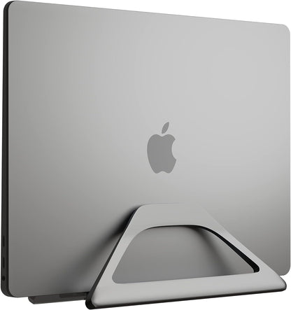 Elestoria Aluminum Vertical Laptop Stand with Gravity Auto-Lock – Adjustable Laptop Holder Vertical fits MacBook Pro/Air, Chromebook & Gaming Laptops up to 17.3" – Space-Saving Desktop Dock - Silver
