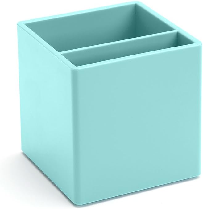 Poppin Pen Holder with 2 Compartments - Sturdy Plastic Pen Cup for Desk, Lacquer-like Finish, Blush Pink