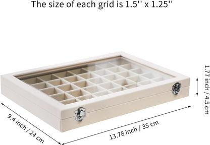 Stratalife Jewelry Organizer Bracelet Organizer Storage Box 12 Grid Stackable Jewelry Tray with Lid Velvet Jewelry Box for Drawer Necklace Bracelet Display Storage Organizer Box (Beige)
