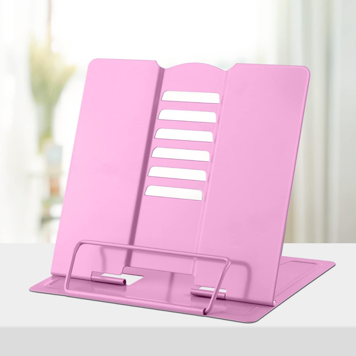 Honagu Metal Desk Book Holder, Hands Free Adjustable Cookbook & Document Holder, Portable Bookstand for Music Books, Textbooks, Recipes, Tablets & iPads (Purple)