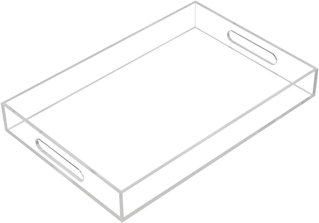 KEVLANG Clear Sturdy Acrylic Serving Tray with Handles-12x16Inch-Serving Coffee,Appetizer,Breakfast,Butler-Kitchen Countertop -Makeup Drawer Organizer-Vanity Table -Ottoman