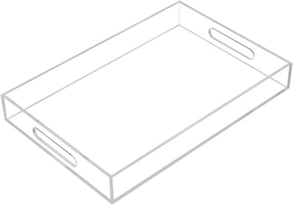 KEVLANG Clear Sturdy Acrylic Serving Tray with Handles-12x16Inch-Serving Coffee,Appetizer,Breakfast,Butler-Kitchen Countertop -Makeup Drawer Organizer-Vanity Table -Ottoman