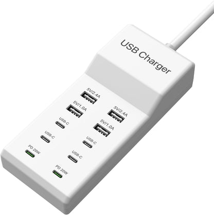 USB C Charger,10 Ports USB Charging Station with 6 Ports USB-C, Desktop 50W Multi Ports Charger Compatible with iPhone 12/13/14/15/16/Galaxy S22/S23/S24/S25/Tablet/Watch/Headphones