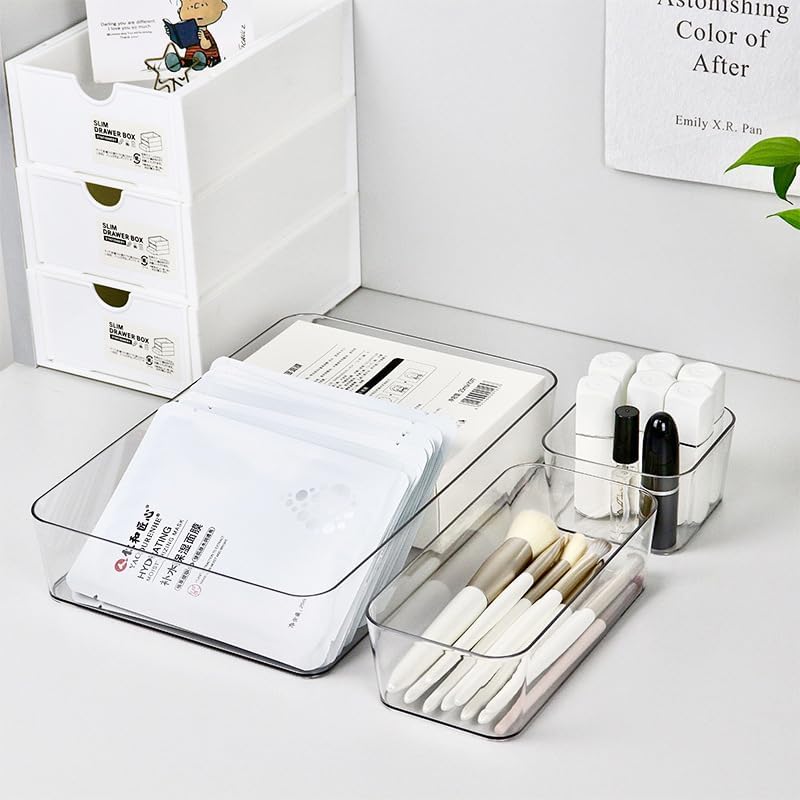 Clear Plastic Drawer Organizers Set, 4-Size Versatile Bathroom and Vanity Drawer Organizer Trays, Storage Bins for Makeup, Bedroom, Kitchen Gadgets Utensils and Office (extra large(3-pcs))