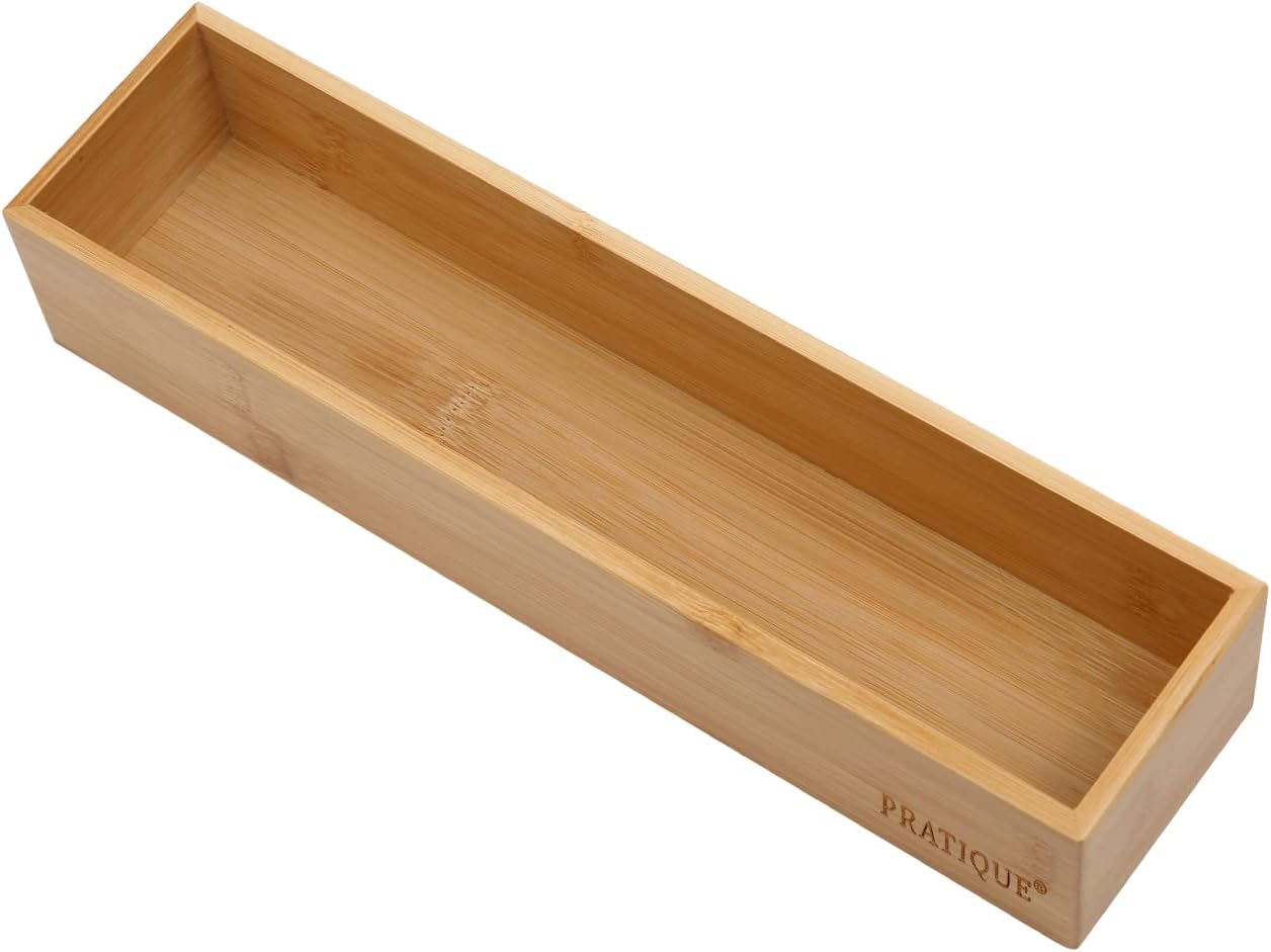 PRATIQUE Bamboo Drawer Organizer - Kitchen Utensil Organizer Silverware Tray Cutlery Holder，Office Desk Supplies and Accessories (8.9x5.9x2.6 inch)