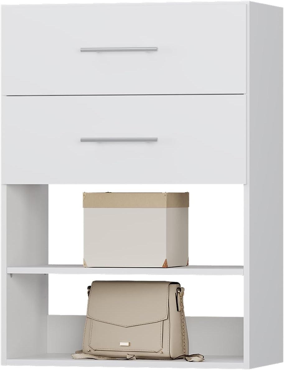 4-Drawer Stackable Storage Organizer Unit for Closet, Modular Wood Closet Storage Bins with Drawers, Closet She-lf Organizer Basket for Hanging Clothes, Wood, 25.5"W