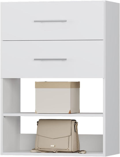 4-Drawer Stackable Storage Organizer Unit for Closet, Modular Wood Closet Storage Bins with Drawers, Closet She-lf Organizer Basket for Hanging Clothes, Wood, 25.5"W