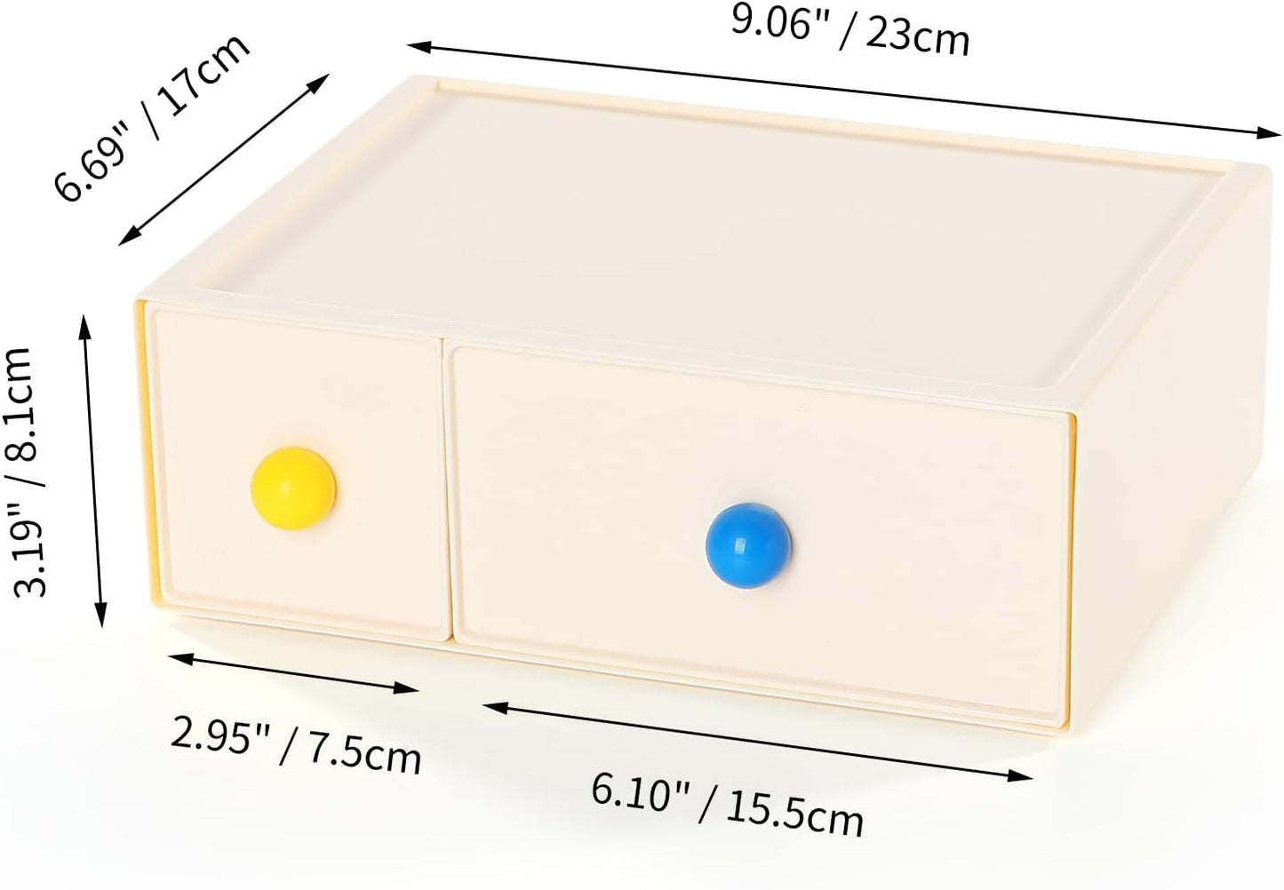 Desktop Storage Drawers, Plastic Desk Organizer with 3 Drawers, Modular Stackable Toolbox Units for Office Stationary, Makeup Container, Bathroom Countertop (1 Tall Layer, Cream & Clear)