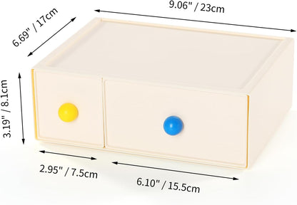Desktop Storage Drawers, Plastic Desk Organizer with 3 Drawers, Modular Stackable Toolbox Units for Office Stationary, Makeup Container, Bathroom Countertop (1 Tall Layer, Cream & Clear)