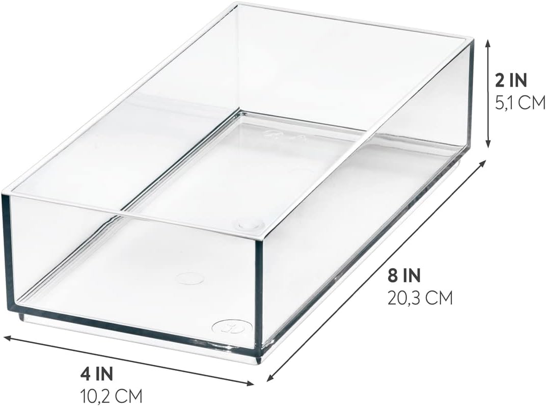 iDesign Clarity Plastic Drawer Organizer for Vanity, Countertop, Bathroom, Kitchen and Cabinet Storage, 8" x 4" x 2", Clear