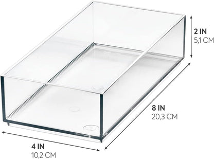iDesign Clarity Plastic Drawer Organizer for Vanity, Countertop, Bathroom, Kitchen and Cabinet Storage, 8" x 4" x 2", Clear