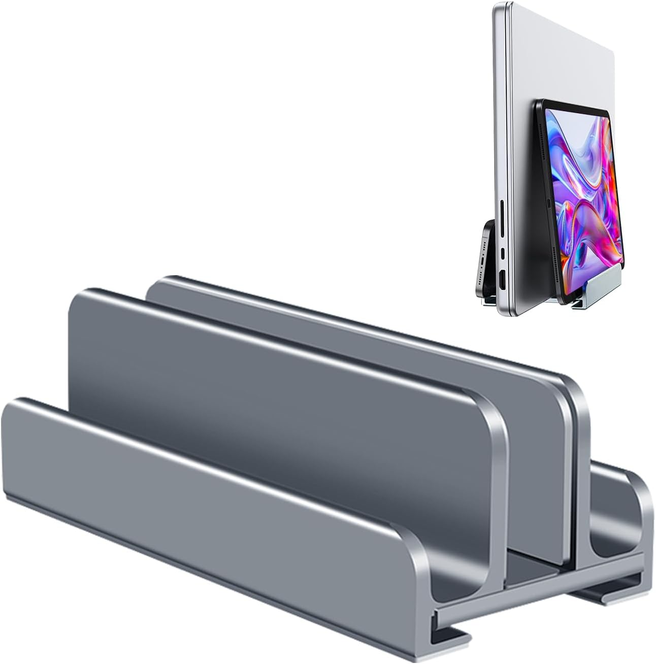 Aluminum Vertical Laptop Stand Holder for Desk Compatible with MacBook Pro, MacBook Air, Dell, HP, Lenovo, Up to 17.3 inches, Silver