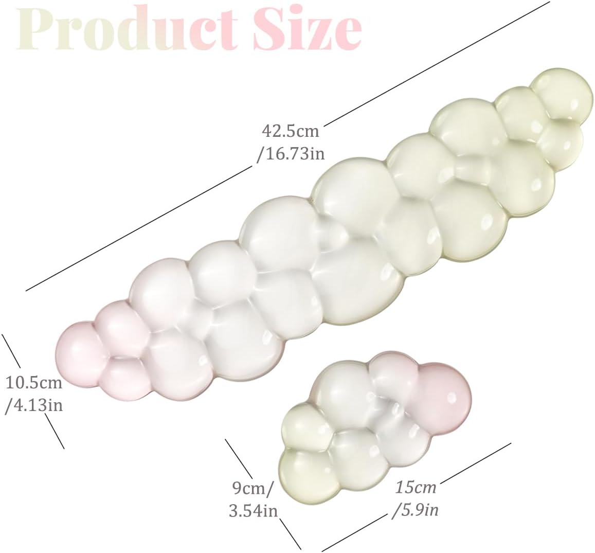 Gel Keyboard Wrist Rest Cloud Set, Clear Ergonomic Wrist Support and Arm Support Keyboard Rest for Typing Pain Relief, with Non-Slip Soft Washable Wrist Rest(Pink Blue)
