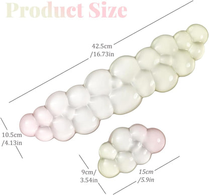 Gel Keyboard Wrist Rest Cloud Set, Clear Ergonomic Wrist Support and Arm Support Keyboard Rest for Typing Pain Relief, with Non-Slip Soft Washable Wrist Rest(Pink Blue)