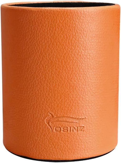 Leather Pen Holder, Brown Pencil Holder, Desktop Elegant Pen Holder for Desk, Stationery Organizer for School Office Home Dorm (3.3" x 3.3" x 4", Brown)